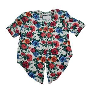 Claus Shirt Womens 6 White Floral Short Sleeve VNeck Button Up T Shirt